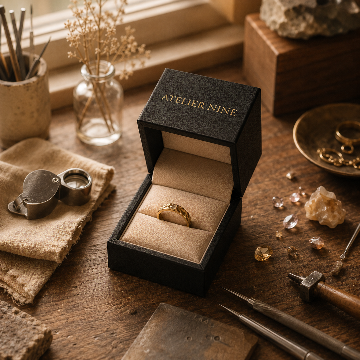 Small-batch jewelry set boxes for a boutique independent designer