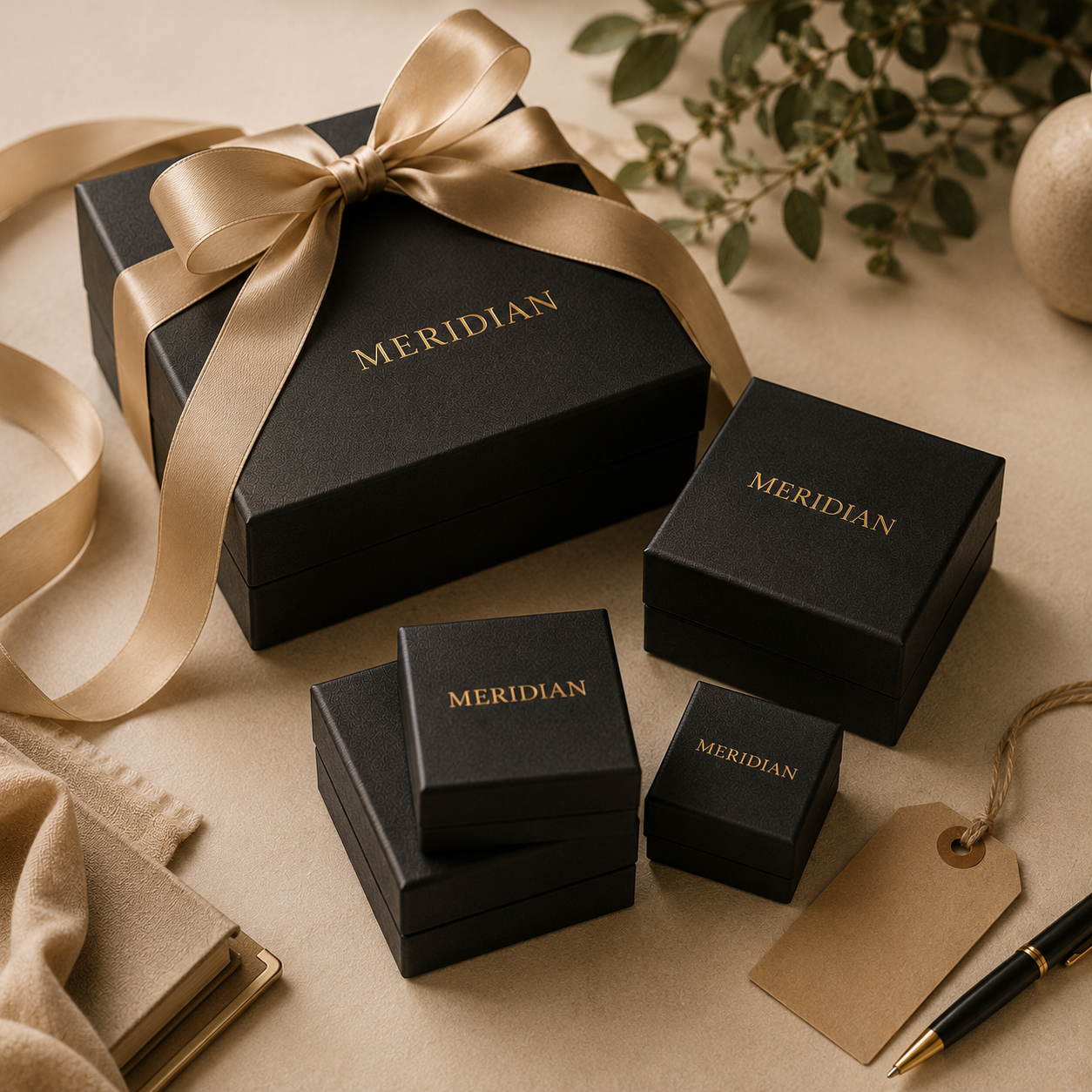Custom jewelry box used as a corporate client gift on a desk